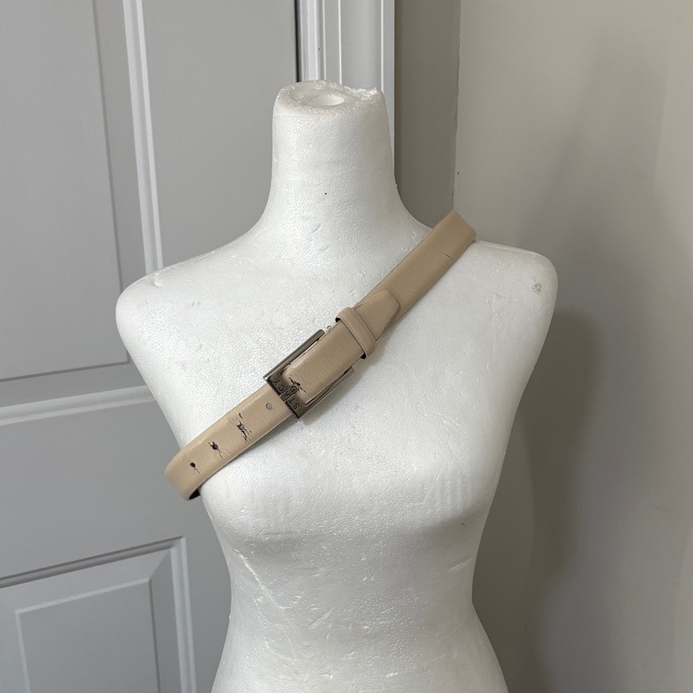 Beige Leather Crossbody Belt Bag Strap - Women's Accessory